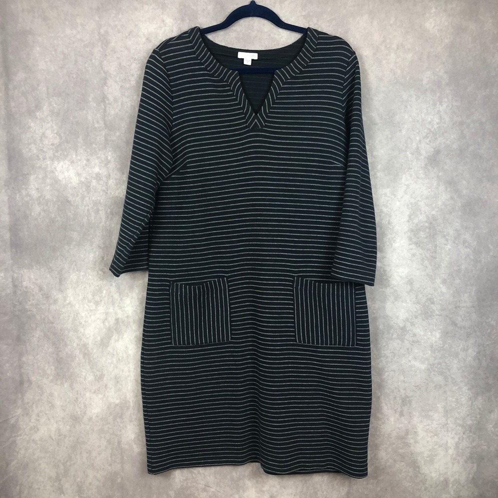 J. Jill Dress Medium Striped Shift Pockets Pullover Cotton Blend V‎ Neck Coastal